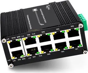 Industrial Gigabit 10-Port 802.3at PoE Switch, 20Gbps Ethernet Switch Supporting DIN-Rail, 48~57VDC Input