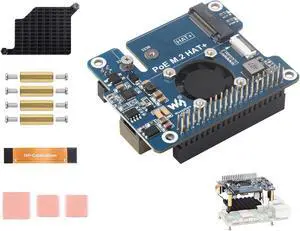 PCIe to M.2 Adapter with PoE HAT for Raspberry Pi 5, Power Over Ethernet Support IEEE 802.3af/at Network Standard, NVMe Protocol 2230/2242 M.2 Solid State Drive, Gen2 and Gen3 Modes