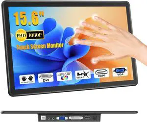 XBONFIRE 15.6" Touchscreen Monitor, HDR 1080P IPS 10-Point Touch Screen Monitor with HDMI VGA DVI, VESA & Speakers Touch Screen for PC, Laptop, RPi, POS, Kiosk, Home, Industrial Equipment