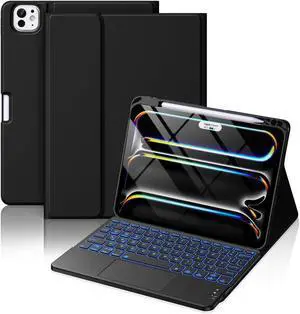 Hamile for iPad Pro 11-inch Case with Keyboard (M4) - Magnetic Wireless Keyboard with Multi-Touch Trackpad 7 Colors Backlit Stain Proof Folio Keyboard Cover for iPad Pro 11 Inch 2024 - Black