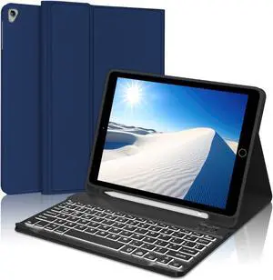 YEHOBU iPad 9th Generation Case with Keyboard 10.2 inch, Detachable Backlit Wireless Bluetooth Keyboard, Slim Folio Cover with Pencil Holder for iPad 8th/7th Gen/iPad Air 3rd Gen, DarkBlue