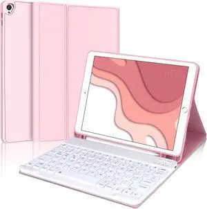 YEHOBU iPad 9th Generation Case with Keyboard 10.2 inch, Detachable Wireless Bluetooth Keyboard, Slim Folio Cover with Pencil Holder for iPad 8th/7th Gen/iPad Air 3rd Gen, Pink