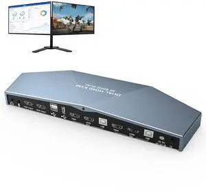 Dual Monitor HDMI 2.0 KVM Switch 2 Port Extended Display 4K@60Hz, USB KVM Switch HDMI 2 in 2 Out with Audio Microphone Output and 3 USB 2.0 Hub, 2 HDMI Monitors 2 Computers Switch, with 2 USB Cables