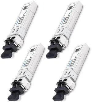 4Pack 10GBASE-SR SFP+ Module, 10gbe Network Transceiver LC Mini-GBIC Multimode 850nm, 300M, DDM 10G SFP Module for Cisco SFP-10G-SR, Ubiquiti UF-MM-10G, Netgear, Mikrotik, D-Link, Supermicro, Linksys
