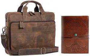 Handmade Leather Journal Lined Paper and Leather briefcase 18 Inch Laptop Messenger Bags for Men and Women Combo Pack