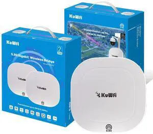 KuWFi 5.8G Gigabit Point to Point WiFi Bridge Kit,TDMA Long Range Outdoor Access Point,10KM Point to Point Wireless Bridge CPE, Extending WiFi to outbuildings,Support Starlink Router/Camera
