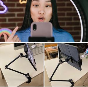 D L S Tablet Stand iPad Holder for Desk Bed -360 Degree Rotating Flexible Arms- Compatible with 4-12.9 inch Devices- Stable Aluminum Base Support up to 90mm- Hospital Beds- Home-Office, (Black)