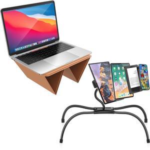 AboveTEK iPad Holder for Bed, 360deg Hands-Free Adjustable Tablet Bed Stand Mount Bundle with Ultra-Sleek Portable Laptop Stand, 2-in-1 Foldable MacBook Stand for Desk & iPad Tablet Stand Holder