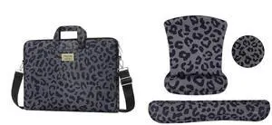 MOSISO Leopard Grain Wrist Rest Support for Mouse Pad&Keyboard Set&Laptop Shoulder Bag Compatible with MacBook Air 15/Pro 16/Pro 15,15-15.6 inch Notebook,Leopard Grain Briefcase Sleeve with Belt,Black
