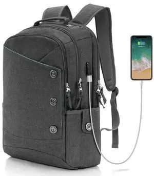 KINGSLONG Laptop Backpack, Stylish Daypack fit 17 inch Notebook, Water Resistant Travel Backpacks with USB Charging for Women Men Port College Work Grey