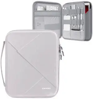 MoKo 12.9 Inch Tablet Sleeve Bag for 13 Inch New iPad Pro M4 & Air M2 2024, iPad Pro 12.9, Galaxy Tab S8+/S9+ 12.4, EVA iPad Bag with Three Storage Compartments and Padded Carrying Handle, Gray White