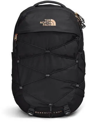 THE NORTH FACE Women's Borealis Luxe Commuter Laptop Backpack - PFAS Free, TNF Black/Burnt Coral Metallic-NPF, One Size