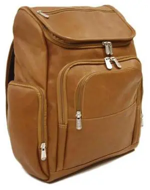 Piel Leather Multi-Pocket Laptop Backpack, Saddle, One Size