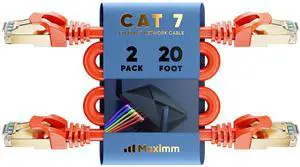 Cat 7 Ethernet Cable 20 ft - High-Speed Internet & Network LAN Patch Cable, RJ45 Connectors - 20ft / Orange / 2 Pack - Perfect for Gaming, Streaming, and More
