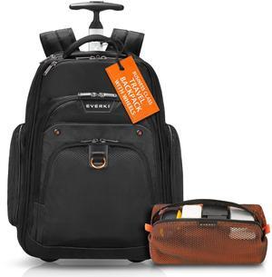 Everki Atlas Wheeled Laptop Backpack (EKP122) with Orange Accessory Pouch - Rolling Backpack with 13"-17.3" Compartment, 30L Capacity - Wheeled Travel Backpack & Accessory Pouch Bundle