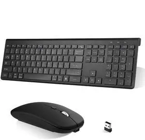 UrbanX Plug and Play Compact Rechargeable Wireless Bluetooth Full Size Keyboard and Mouse Combo for Hisense 50A6G TV - Windows, macOS, iPadOS, Android, PC, Mac, Laptop, Smartphone, Tablet -Black