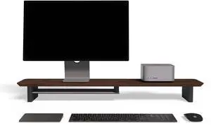 amesoba Large Wood Desk Shelf / Dual Monitor Stand / Computer Monitor Riser Desk Stand / Wooden monitor stand for desk 2 monitors (Dark Walnut)
