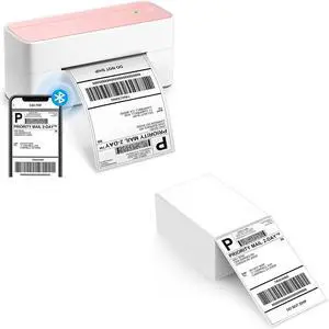 ASprink 241BT Bluetooth Thermal Label Printer 4X6 - Wireless Shipping Label Printer for Small Business & 4"x 6" Fanfold Thermal Labels (Fanfold Style & 500 Labels)