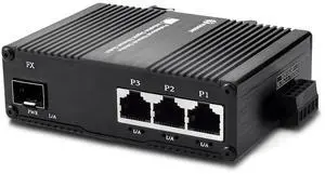Atroodac Mini Industrial 3 Port Gigabit Switch with SFP Slot Din Rail Wall Fanless Unmanaged Ethernet Switch 3*1000Mbps Ports +1G SFP Fiber Port Supportt Plug & Play Network Switch