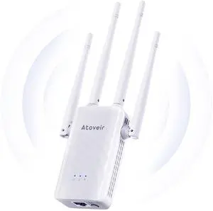 Atoveir WiFi Extender with Ethernet Port, Powerful WiFi Repeater for Home, 2.4Ghz Internet Booster, Compatible with All Routers, Smart 1-Tap Setup, White