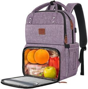 MATEIN Womens Backpack with Lunch Compartment, 17 Inch Laptop Backpack with USB Port, Water Resistant Cooler Backpack Tote Food Bag for Work College Travel Camping Picnic, Gift for Her (Purple)