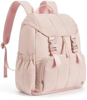 BOSTANTEN Puffer Backpack for Women, 15.6 Inch College Laptop Backpack with RFID Pocket, Water Resistant Casual Travel Daypack, Pink