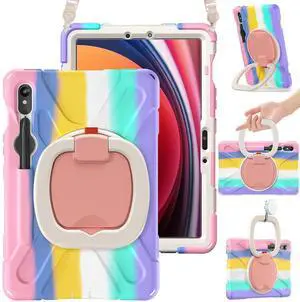 BRAECN Case for Galaxy Tab S9 FE/S9 10.9/11 Inch 2023 SM-X510/X710, Rugged Silicone Cover with Carrying Strap, S Pen Holder, 360degSwivel Kickstand Compatible for Samsung Tab S8/S7, Colorful Pink