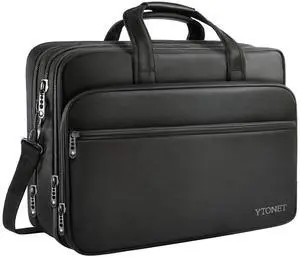 Ytonet Laptop Bag, Expandable Laptop Briefcases for Men Fits 17.3 Inch Laptop Case Computer Bags, Water Resistant Multi Compartments Mens Laptop Work Bag with Luggage Strap for Bussiness Travel, Black