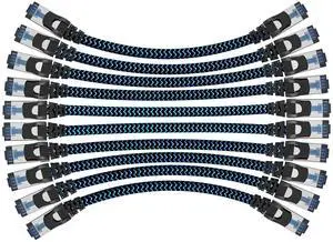 CABNEER Cat8 Ethernet Cable 8 ft 10 Pack, High Speed 40Gbps 2000MHz, Braided, Blue, Compatible with Router, Modem, Laptop, PC, Gaming