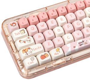 Catekro 144 Keys MOA Profile Keycaps, Round Dye- Sub PBT Keycaps Pink Dog Theme Keycaps Set for 60/75/87/96/98/100/104/108 Percent Mechanical Keyboards (Pink)