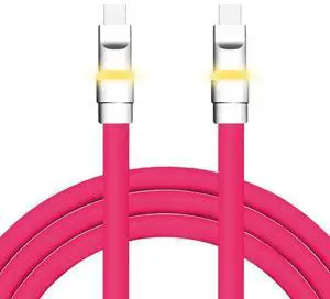 chubbycable Neon Chubby - Fast Charge Cable with Smart Light RGB Color Gradual Light Up LED USB Charging Cable, Rose Red, Type-C to Type-C, 1.64 FT