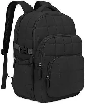 CLUCI 17.3 Inch Laptop Backpack for Women, Anti Theft Travel Backpack, Puffer Quilted Work Backpack, Water Resistant College Bookbag, Carry on backpack with RFID (Black)