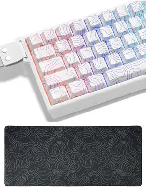 dagaladoo PBT keycaps,White Topographic keycaps 60 75 Percent,Colored line,Shine Through keycaps Bundle with Black Mouse pad(35.4x15.7in)