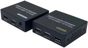 HDMI KVM USB Extender, 1080P@60Hz HDMI Extender Over Cat5e/6 Transmit Video 50m(165ft) for Mouse and Keyboard Control Remote Signals, with Loop Out Function