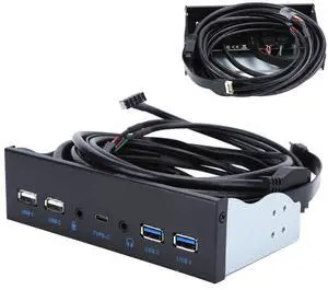 Extra USB Front Panel, USB Hub with 2-Port USB 3.0/2-Port USB 2.0/Audio Output Microphone Input USB C Port, Optical Drive 5.25-inch Panel Computer Expansion Board for Desktop