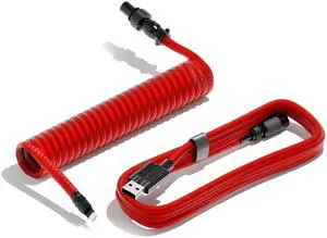 Deskr Coiled Keyboard Cable - USB C Cable for Gaming Keyboard | Double-Sleeved Mechanical Keyboard Cable - Detachable Metal Connectors Coiled Cable - Type A & USB Type C Cable (Red) 6ft