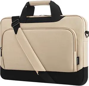 DOMISO Laptop Sleeve Case Large Capacity Shoulder Bag Compatible with 17-17.3 inch Dell XPS/HP Gaming Pavilion 17 / Chromebook 317,Beige