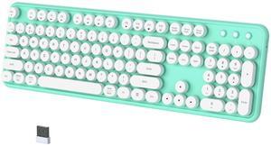 COVEVA Colorful Wireless Bluetooth Keyboard, 2.4G & Dual Bluetooth Multi-Device Keyboard, Typewriter Retro Round Keycaps 104 Keys Full-Size Keyboard for PC Laptop Tablet Phone (White Dark-Green)