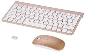 Keyboard Mouse Combo, 2.4GHz Slim Keyboard and Mouse Kit for Desktop, Computer, PC(Gold)