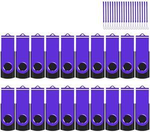 EASTBULLUSB Flash Drive Bulk 1GB 20 Pack with Lanyards USB 2.0 Thumb Drive Bulk Memory Stick Swivel Pen Drive for Storage and Backup 1GB 20 Pack, Purple