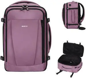 ECOHUB Travel Backpack 18x14x8 Spirit Airlines Personal Item Bag Carry On Backpack 13 Pockets Large Work Casual Daypack for men Airline Approved Waterproof Gym Backpack with Charging Port, Pink