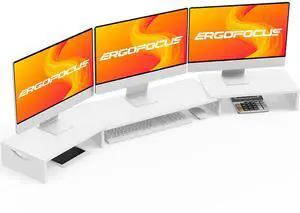 ErgoFocus Triple Monitor Stand Riser, Extra Long Monitor Riser for 1~2~3 Monitors, Dual Monitor Stand with Length and Angle Adjustable, 3 Shelf Monitor Stand for Desk