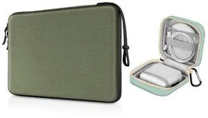 FINPAC 13-inch Hard Laptop Sleeve Case + Charger Case Small Electronic Organizer Bag Light Green
