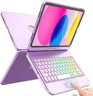 FUWANG Touch Keyboard Case for iPad (A16) 11th Generation 11 inch 2025&10th Gen 10.9 inch 2022, 360° Rotate for iPad 10th Generation Case with Keyboard, Backlit Keyboard Case with Pencil Holder,Purple