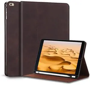 Gexmil Case for iPad Mini 7.9 Inch,5th/4th Generation(2019/2015) Genuine Leather Cover with Pencil Holder,Cowhide Folio Cover Auto Sleep/Wake,Anti-Fingerprint,Sand Dark Brown