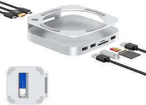 GEWOKLIY Mac Mini M4 Dock, Aluminum Stand and Hub for Mac Mini M4 and M4 Pro 2024 with M.2 NVMe SSD Enclosure, 4K 60Hz HDMI, 2X USB-A 10Gbps, SD/TF Card Readers, USB 2.0 Data (Silver)|Accessories