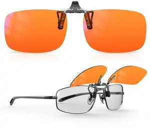 Goiteia Orange Blue Light Blocking Glasses Clip on and Polarized Super Black Clip on Sunglasses over Prescription Glasses
