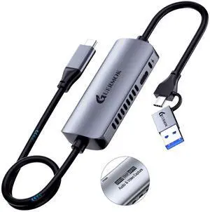 Guermok USB C Video Capture Card, 1080P@60FPS PD100W Fast Charge Type C to USB-A/C USB3.0 Capture Device for Quest 3, for iPad Phone MacOS Switch Steam PC for Gaming & Streaming