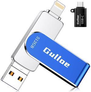 Gulloe 512GB USB Flash Drive Intended for iPhone iPad, Memory Stick Storage for Photos and Videos Backup, Compatible with iPhone iPad Android PC, Plug and Play, No Application Required (Blue)