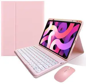 KMXDD Keyboard Case Mouse Compatible with iPad Air 11 inch M2/ Air 5th 4th Generation/iPad Pro 11 4th/3th/2th/1st Gen Keyboard Case Round Key Cute Removable Color Keyboard,Pink
